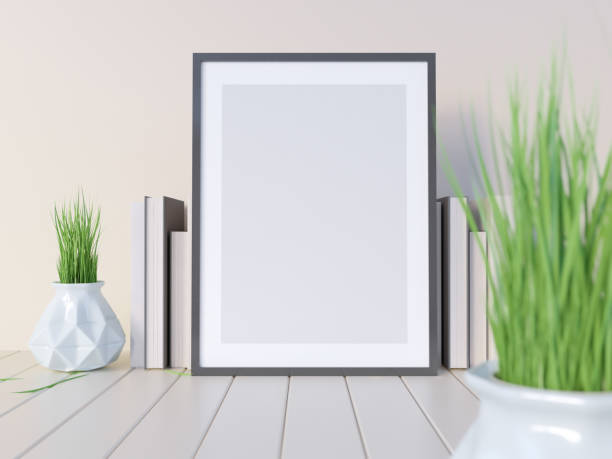 istock Mock up, hipster background, 3d illustration poster,  render,  rendering,  retro,  room,  style,  table,  template,  up,  wall 950502980