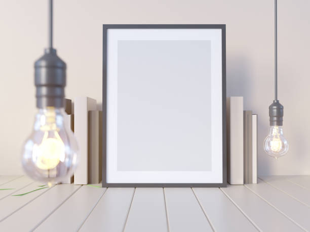 istock Mock up, hipster background, 3d illustration poster,  render,  rendering,  retro,  room,  style,  table,  template,  up,  wall 950502992