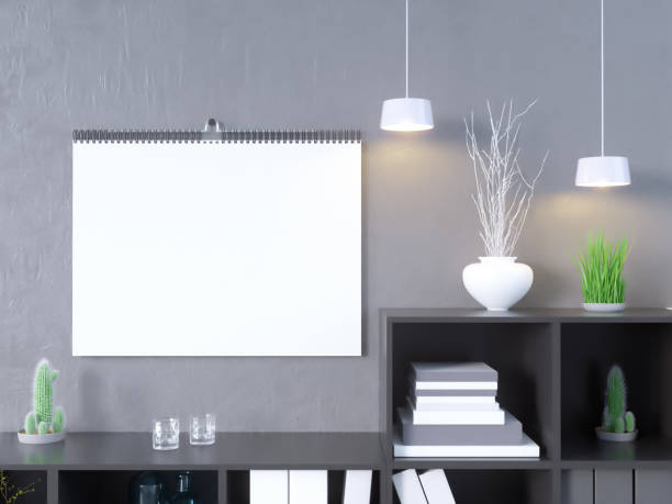 istock Calendar mockup in interior 3d rendering,  illustration  stone,  studio,  style,  template,  up,  urban,  wall 950503572
