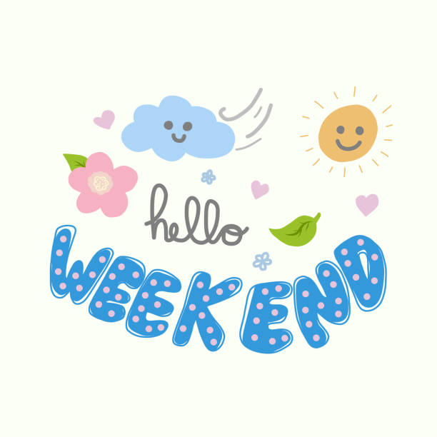 Hello Weekend Cute Word And Spring Nature Cartoon Doodle Stock Illustration  - Download Image Now - iStock