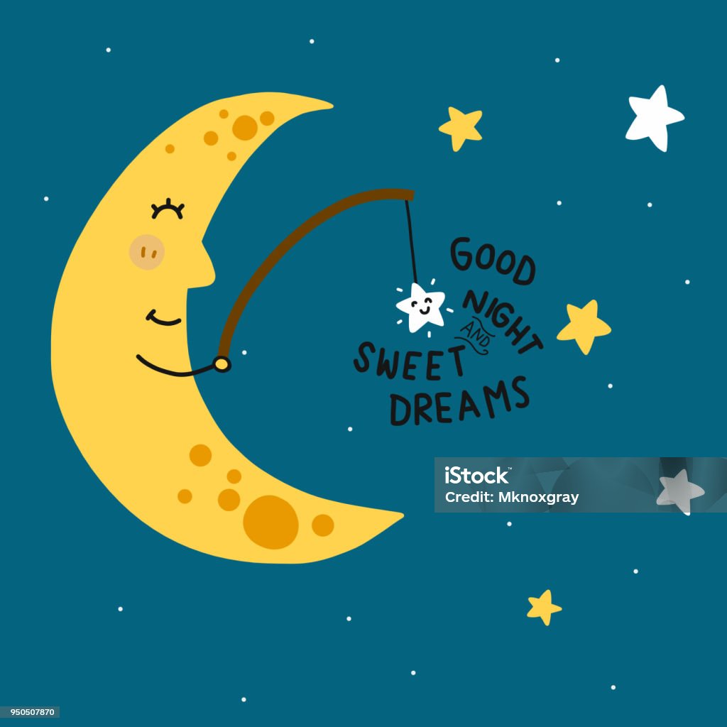 Ilustración de Buenas Noches Y Dulces Sueños Luna Vector De Estrellas De La  Historieta De Pesca y más Vectores Libres de Derechos de Monada - iStock