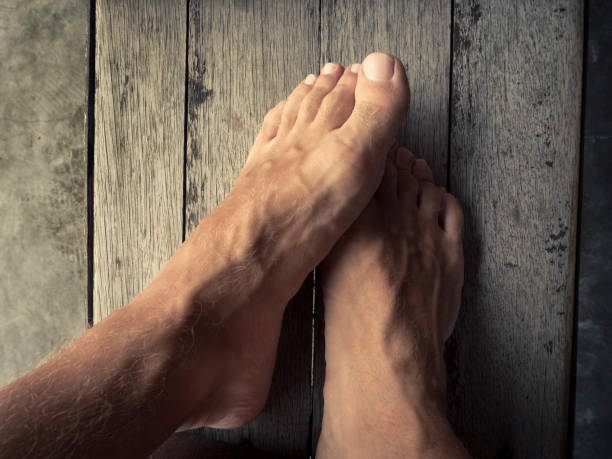 barefoot on wood floor barefoot stand on wood home pedicure stock pictures, royalty-free photos & images