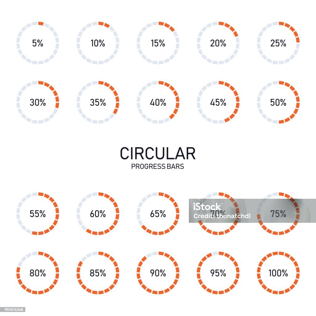 Collection de barre de chargement circulaire progrès futuristes et mise en mémoire tampon de pourcentage - clipart vectoriel de Signe pourcentage libre de droits