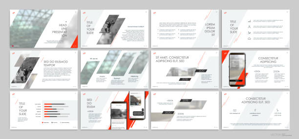 Presentation templates with red elements on a white background. Presentation templates with red elements on a white background. Vector infographics. Use in presentations, leaflets and leaflets, corporate report, marketing, advertising, annual report, banner. simple letterhead template stock illustrations
