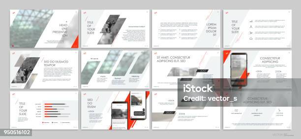 Presentation Templates With Red Elements On A White Background Stock Illustration - Download Image Now