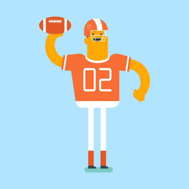 illustrations, cliparts, dessins animés et icônes de joueur de rugby blanc caucasien lance la balle - football helmet playing field american football sport