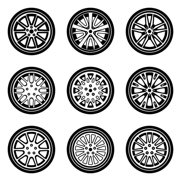 ilustraciones, imágenes clip art, dibujos animados e iconos de stock de diferentes tipos de ruedas de coche. ilustración de vector - wheel rim