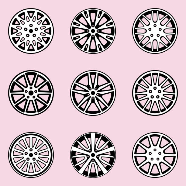 ilustraciones, imágenes clip art, dibujos animados e iconos de stock de juego de llantas para el coche. ilustración de vector - wheel rim