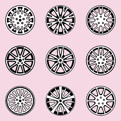 Wheel illustrations of cars with various types