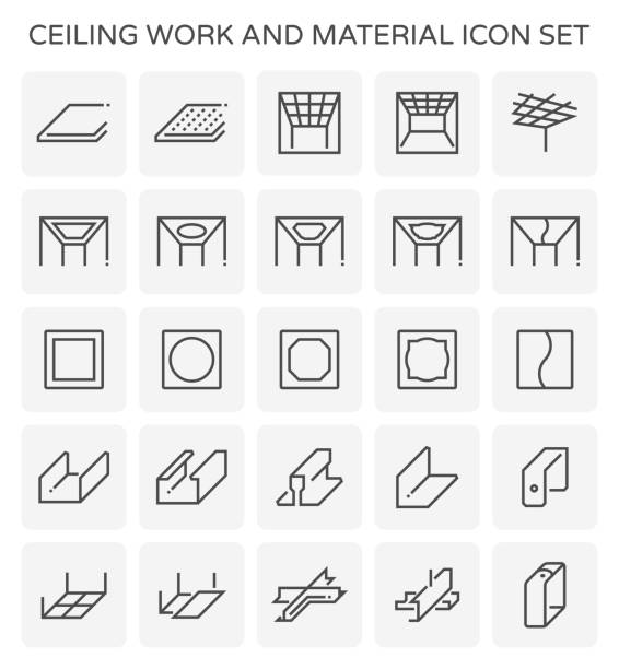 ceiling work icon Ceiling work and material icon set. ceiling illustrations stock illustrations