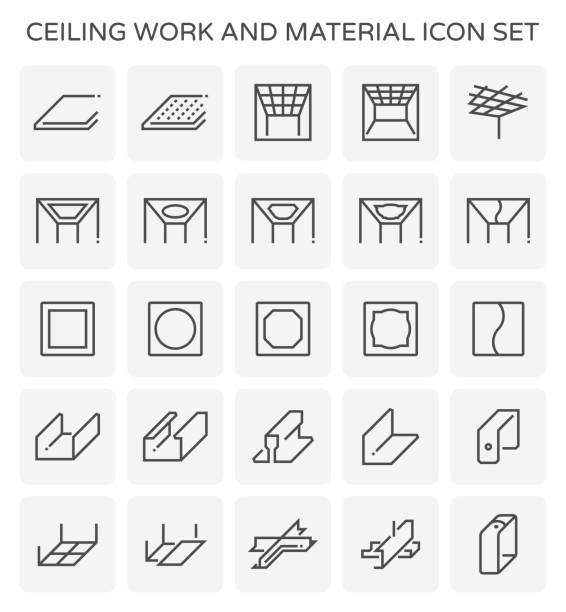 ceiling work icon Ceiling work and material icon set. ceiling tile lighting stock illustrations
