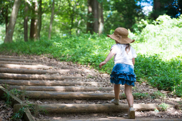 istock Little girl walking in the forest 950543472