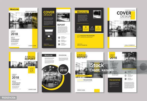 Set Of Yellow Cover And Layout Brochure Flyer Poster Annual Report Design Templates Use For Business Book Magazine Presentation Portfolio Corporate Background Stock Illustration - Download Image Now