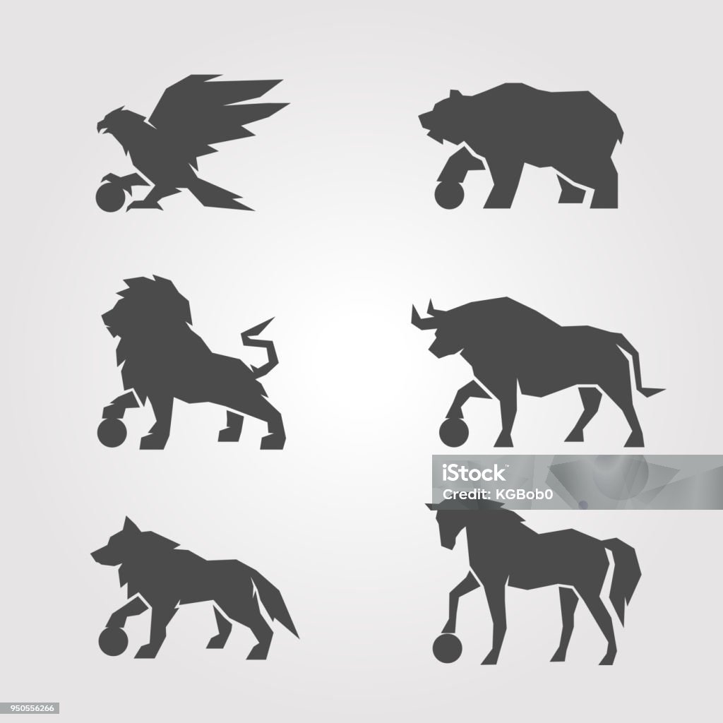 Animal iconic Animal iconic shape collection on gray background Lion - Feline stock vector