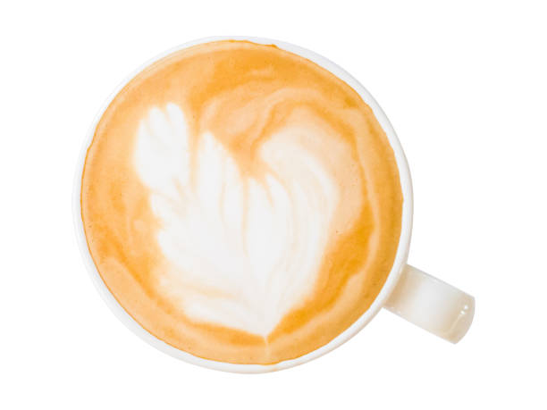 istock Top view. Hot coffee latte art isolated white background. 950565242