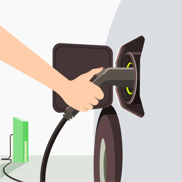 Vector illustration of Hand Hold Car Charger Station.