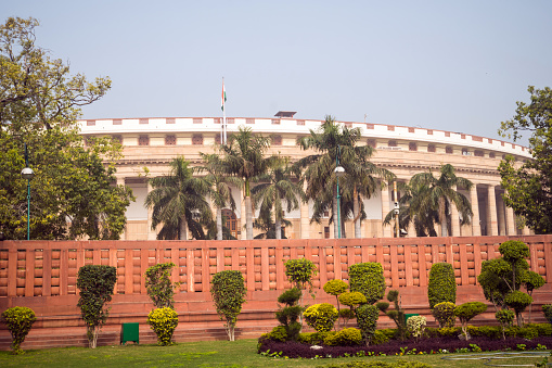 The Sansad Bhawan or Parliament Building is the house of the Parliament of India, New Delhi. It was designed by the British architect Edwin Lutyens and Herbert Baker in 1912-1913.