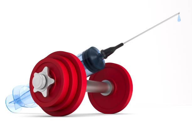 istock medical and dumbbell syringe on white background. Isolated 3D illustration 950572368