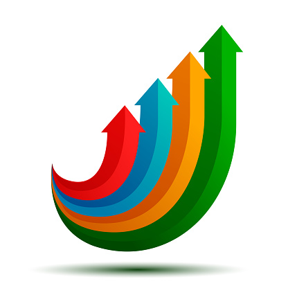 Group colored arrows directed upwards - vector