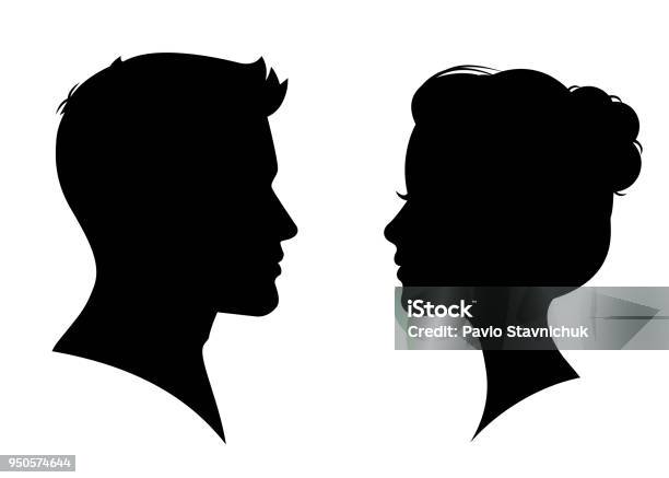 Man And Woman Silhouette Face To Face Vector Stock Illustration - Download Image Now - In Silhouette, Women, Men