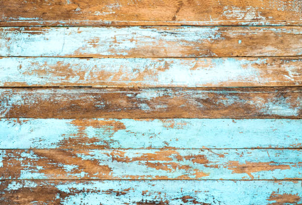 prancha de madeira pintada de azul - driftwood wood weathered plank - fotografias e filmes do acervo