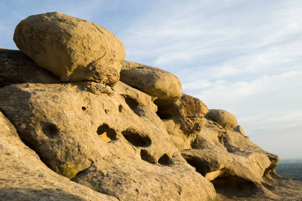 A Ridge of Sandstone Formations Photographed at Sunset