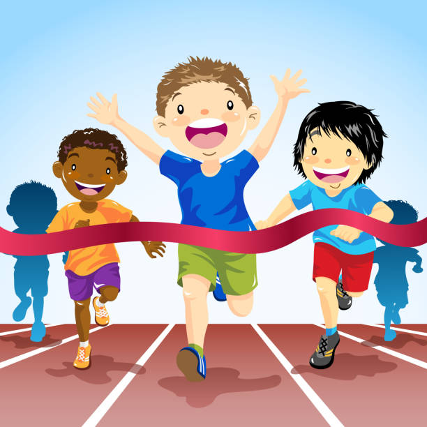 illustrazioni stock, clip art, cartoni animati e icone di tendenza di competizione di corsa su pista per bambini - child running sport sports race