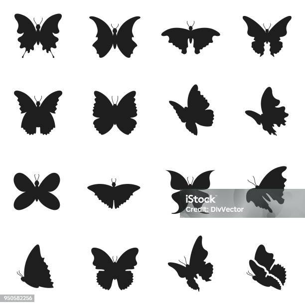 Butterfly Icon Set Stock Illustration - Download Image Now - Butterfly - Insect, Moth, Animal Wing