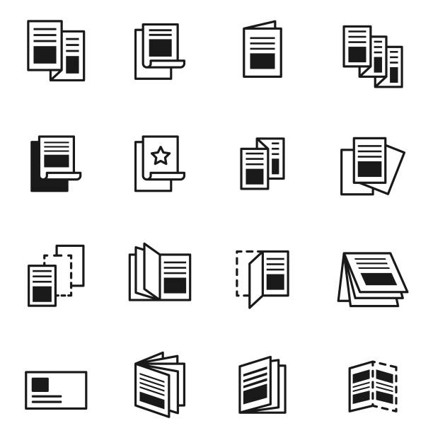 flyer-icon-set - article publication newspaper document stock-grafiken, -clipart, -cartoons und -symbole