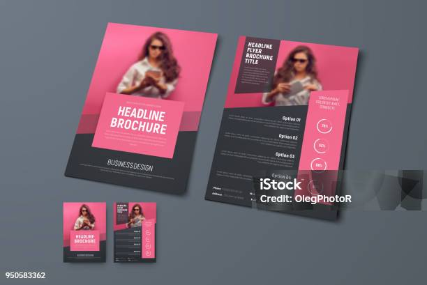 Design The Front And Back Pages Of The Brochure With Pink Rectangular Elements And A Place For Photos Stock Illustration - Download Image Now