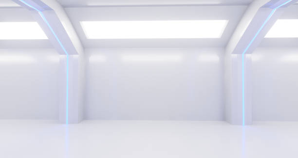 istock 3d rendering of realistic white sci fi corridor with lights 950587140