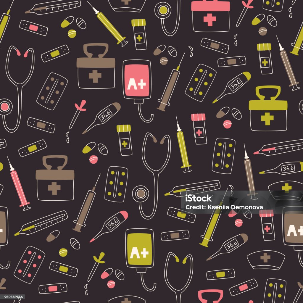 Medical Tools Pattern Pattern With Hospital And Medical Tools Vector Doodle Elements Stock ...