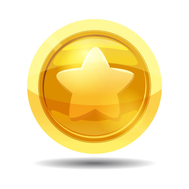 ilustraciones, imágenes clip art, dibujos animados e iconos de stock de moneda de juego con el vector de la interfaz de estrellas, juego, oro, estilo de dibujos animados, aislado - token gold coin treasure