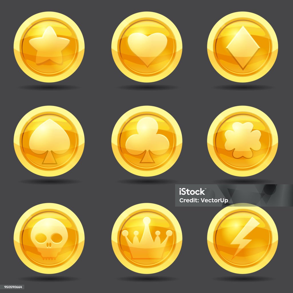 Coin Game Vector Set Of Game Coins Game Interface Gold Vector Cartoon Style Isolated ...