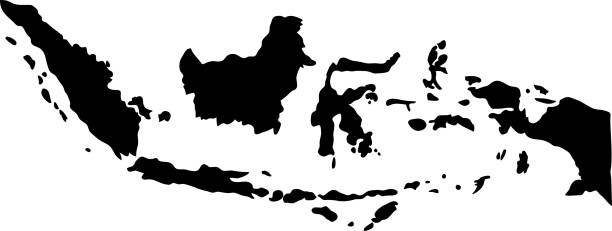 hitam siluet negara berbatasan peta indonesia dengan latar belakang putih ilustrasi vektor - indonesia ilustrasi stok