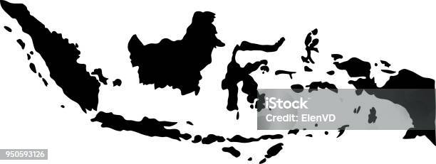 Black Silhouette Country Borders Map Of Indonesia On White Background Of Vector Illustration Stock Illustration - Download Image Now