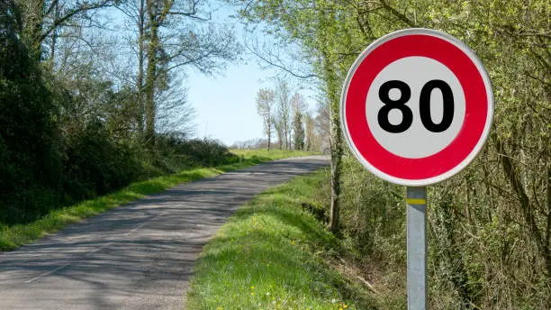 Photo of a limit speed at 80 km/h on the french  roads