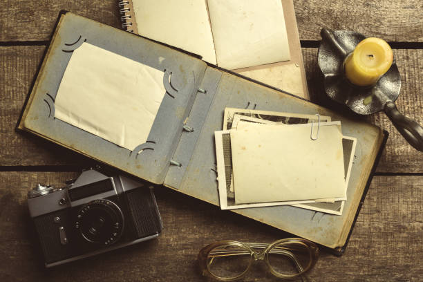 istock old photos on the wooden table 950594092