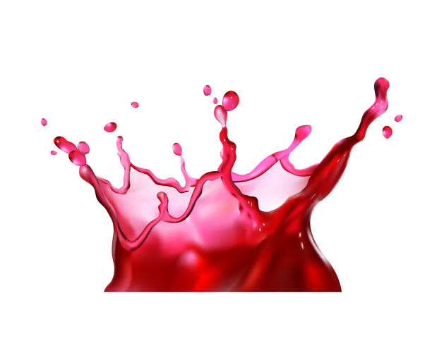 juice splash 3d Splash of red juice on white background. Vector illustration hyperrealism stock illustrations