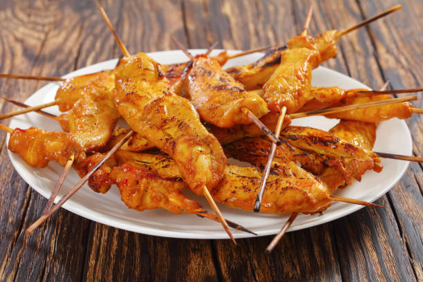 istock grilled Chicken satay on skewers, close-up 950604898