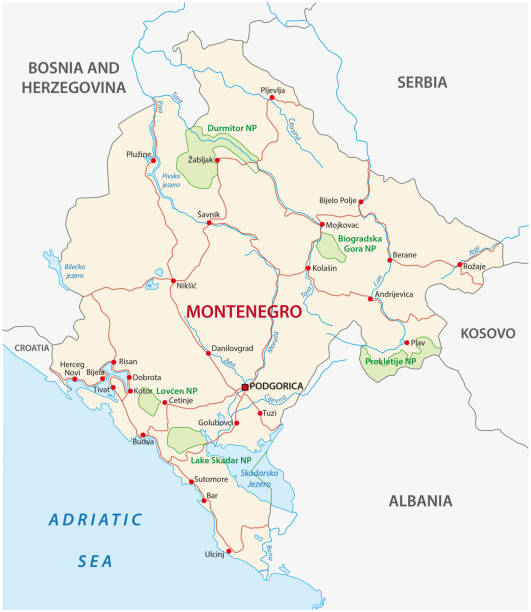 montenegro road map montenegro road vector map montenegro stock illustrations