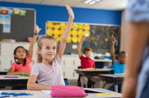 istock Children raising hands in classroom 950608180