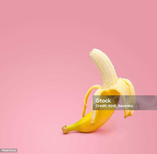 Fresh Banana On Pink Background Stock Photo - Download Image Now - Banana, Sensuality, Food