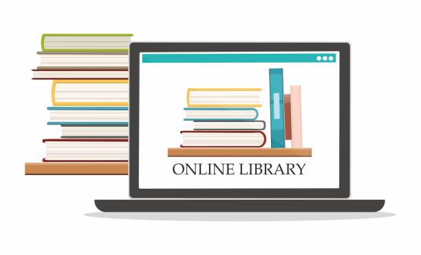 istock Bookshelve with books and laptop isolated on white 950614056