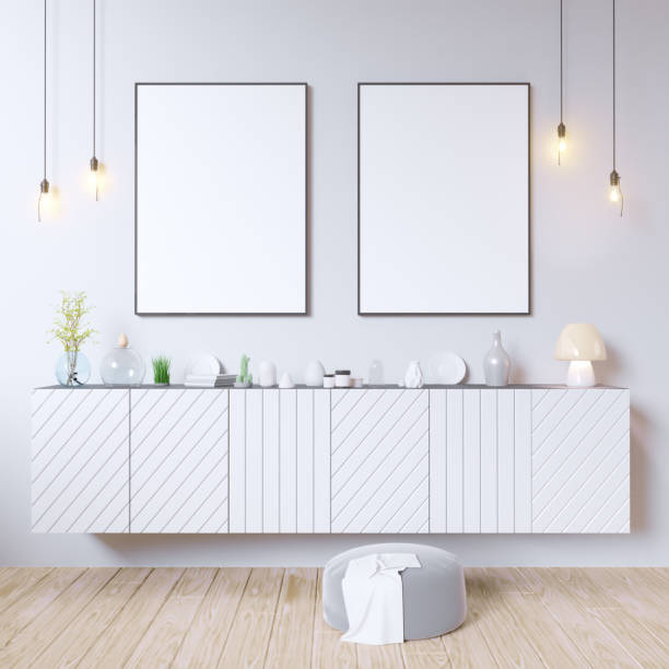 istock mock up poster frames in hipster interior background, Scandinavian style, 3D render, 3D illustration 950618738