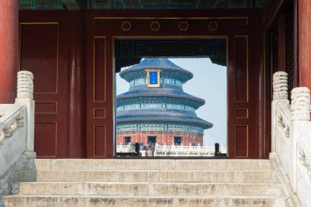 храм неба в пекине - beijing temple of heaven temple door стоковые фото и изображения