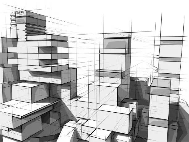 Vector illustration of Architecture from white plastic blocks.