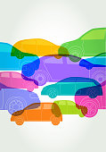 Colorful silhouttes of different Car or automobile types