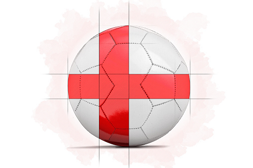 Digital Artwork sketch of a Soccer ball with team flag. England, Europe
