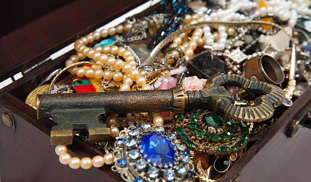istock Closeup of Treasure chest  with key 95062835